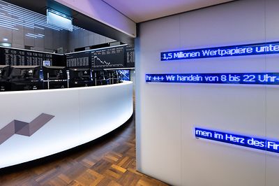 Trading pit with ticker